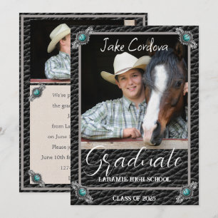 Invitation Elégant style occidental cuir photo Graduation Inv