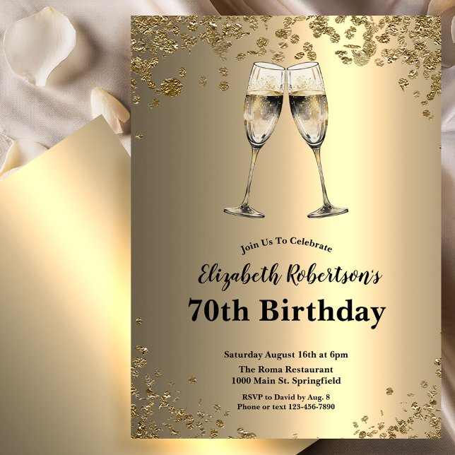 Invitation Elegant Stylish Black and Gold 70th Birthday  (Créateur téléchargé)