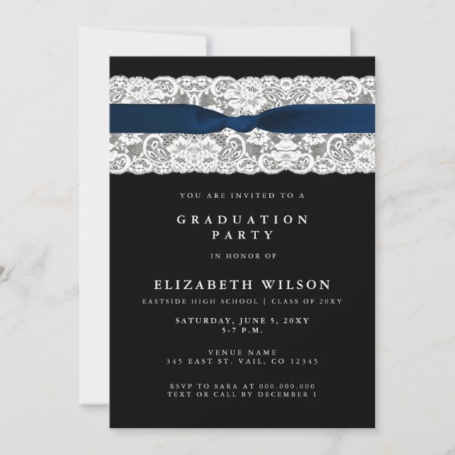 Invitation Élégant Stylish Navy Photo Graduation (Devant)