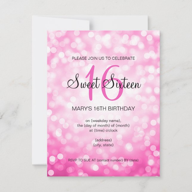 Invitation Élégant sucré 16 Parties scintillant roses d'anniv (Devant)