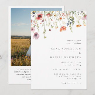 Invitation Elegant Summer Wildflower QR Code Photo Wedding