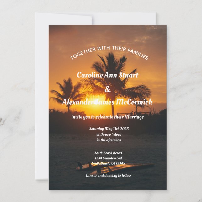 Invitation Elégant Sunset Beach Été Mariage nautique Invi (Devant)