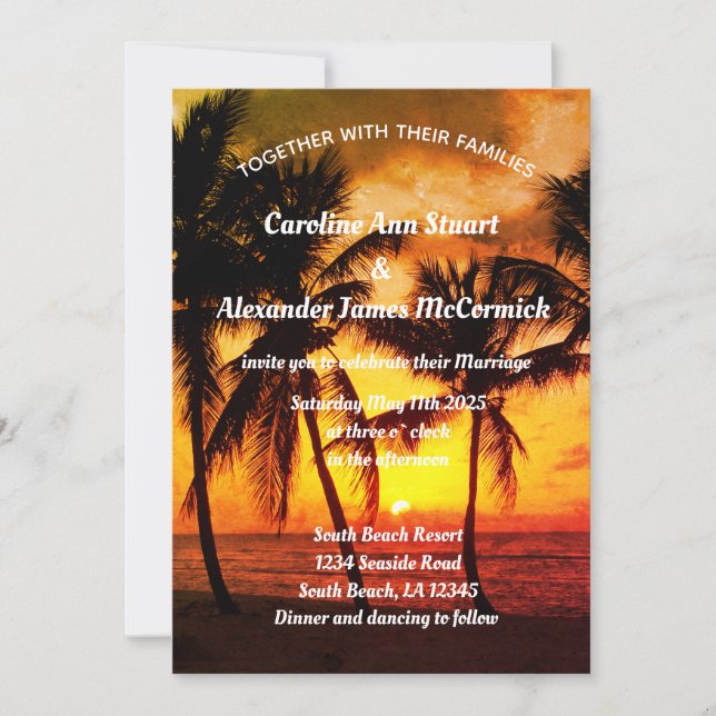Invitation Elégant Sunset Beach Summer Mariage tropical (Devant)