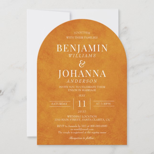 Invitation Elégant Sunset Orange Aquarelle Mariage (Devant)