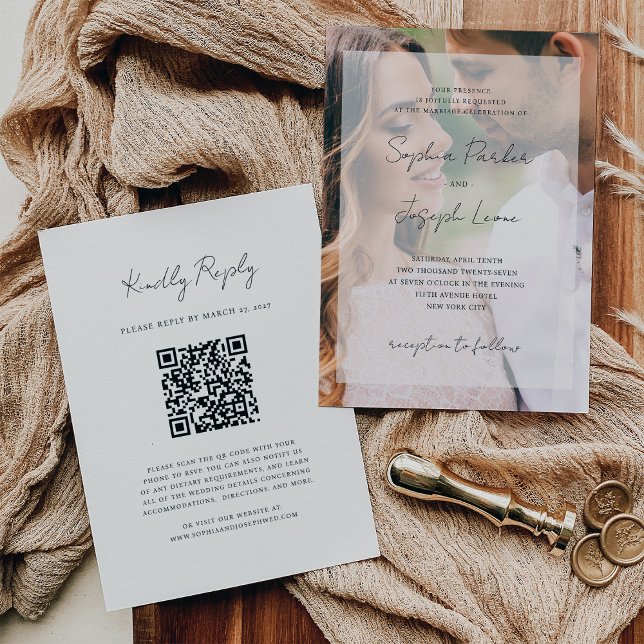Invitation Élégant superposition photo et Mariage de code QR  (Créateur téléchargé)