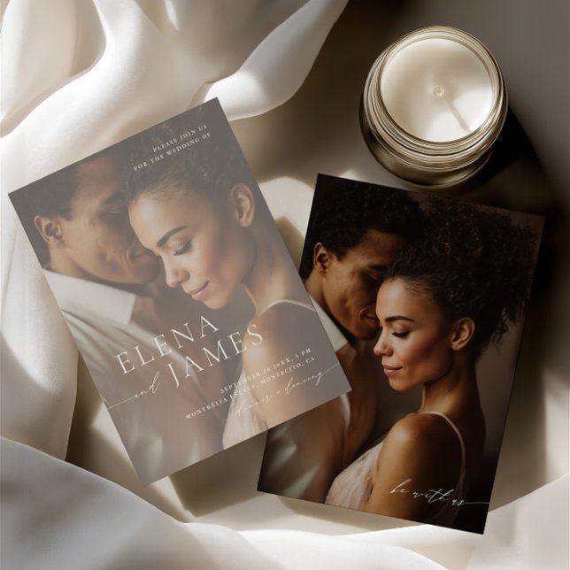 Invitation Élégant superposition photo Mariage ivoire (Elegant Overlay Photo Ivory Wedding Invitation)