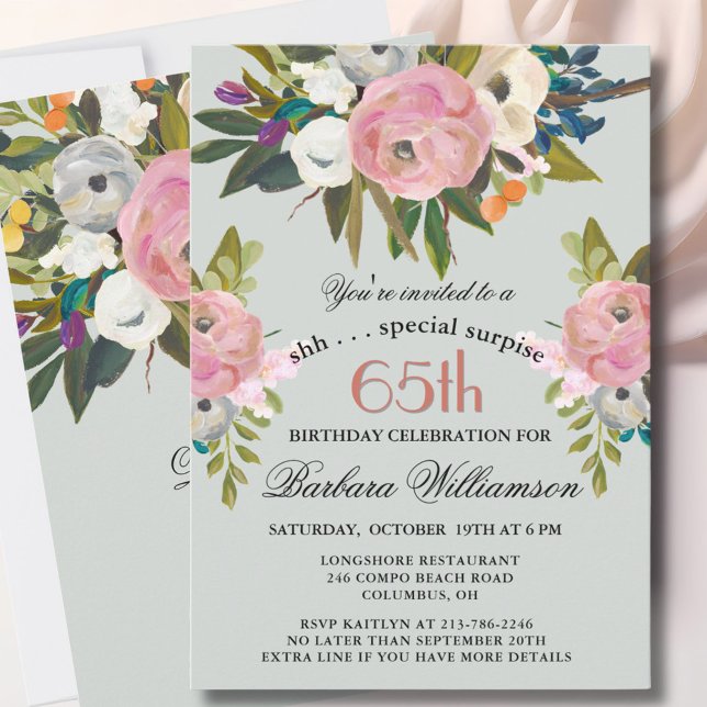 Invitation Elegant SURPRISE Handpainted 65th Birthday Party  (Créateur téléchargé)
