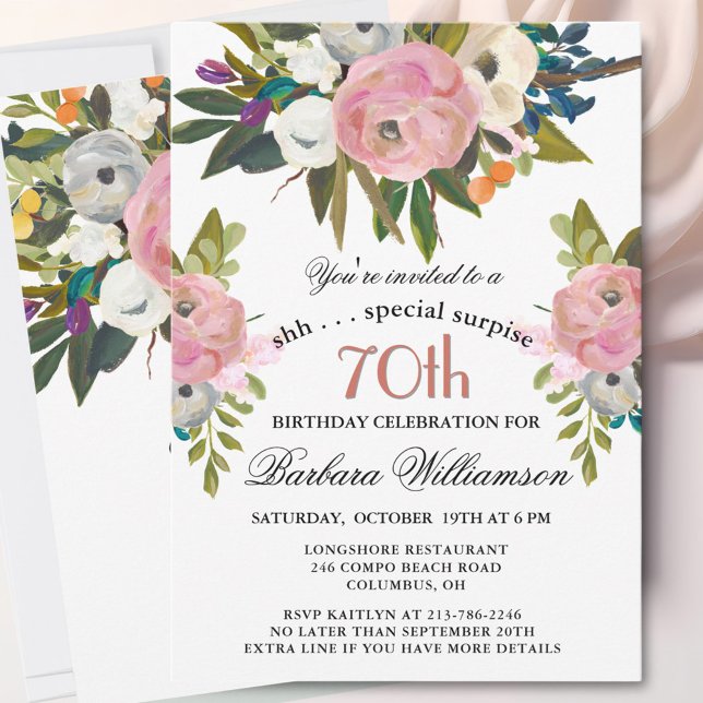 Invitation Elegant SURPRISE Handpainted 70th Birthday Party  (Créateur téléchargé)
