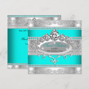 Invitation Élégant Sweet 16 Anniversaire Princesse Turquoise 