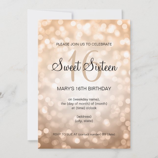 Invitation Élégant Sweet 16 lumières Parties scintillant en c (Devant)