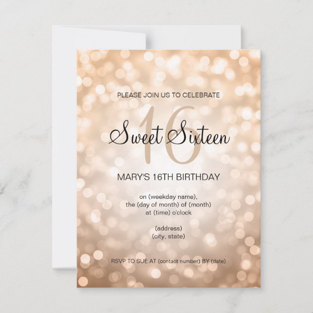 Invitation Élégant Sweet 16 lumières Parties scintillant en c (Devant)