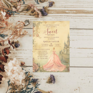 Invitation Élégant Sweet 16 Princess Anniversaire