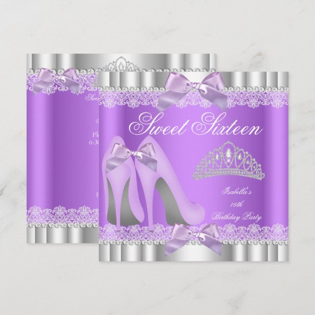 Invitation Élégant Sweet 16 Sweet sixteen Party Lavender dent (Devant / Derrière)