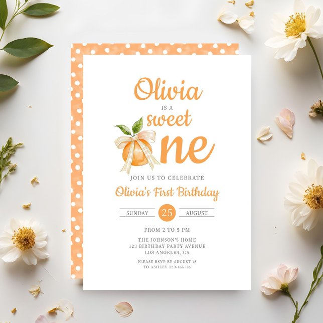 Invitation Elegant Sweet One Orange Citrus 1st Birthday (Elegant Sweet One Orange Citrus 1st Birthday Invitation)