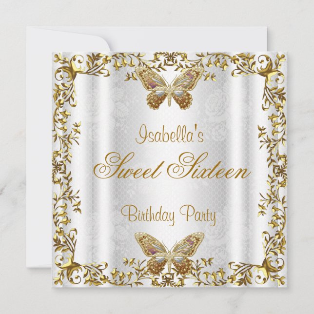 Invitation Elégant Sweet sixteen 16 Beurre Or Blanc 2 (Devant)