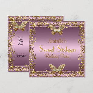 Invitation Elégant Sweet sixteen Anniversaire Pink Gold Papil