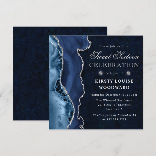 Invitation Elégant Sweet sixteen d'agate de Parties scintilla (Devant / Derrière)