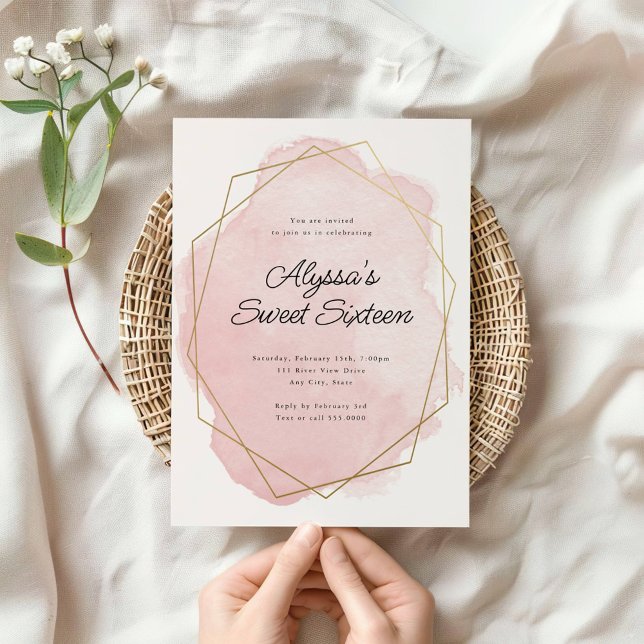 Invitation Elégant Sweet sixteen d'aquarelle rose (Créateur téléchargé)
