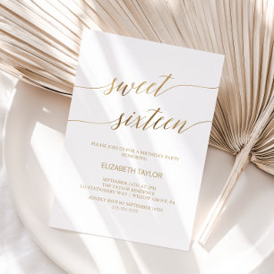 Invitation Élégant Sweet sixteen de calligraphie or