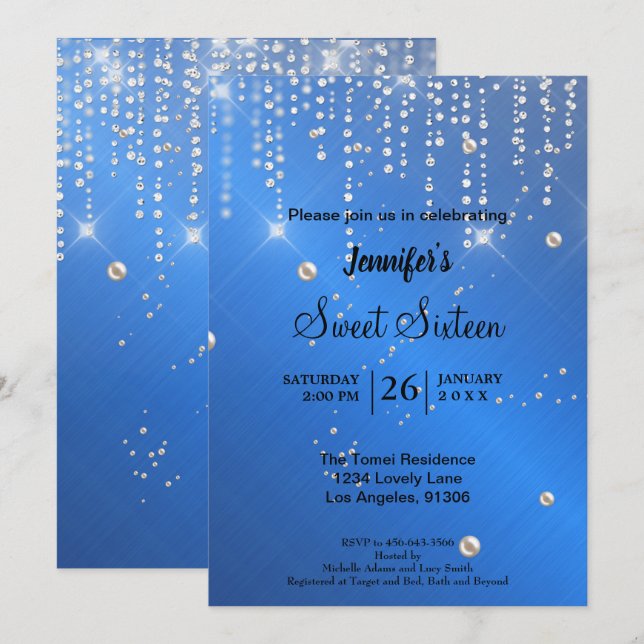 Invitation Élégant Sweet sixteen de parties scintillant (Devant / Derrière)
