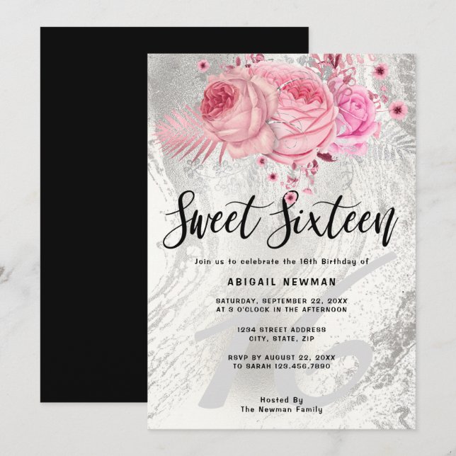 Invitation Élégant sweet sixteen de parties scintillant en ma (Devant / Derrière)
