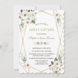 Invitation Élégant Sweet sixteen d'or Rose sauvage blanc
