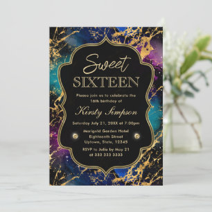 Invitation Élégant Sweet sixteen en marbre de galaxie multico