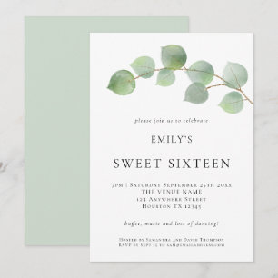 Invitation Elégant Sweet sixteen Eucalyptus Anniversaire