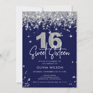 Invitation Elégant Sweet sixteen Parties scintillant Argent A