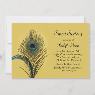 Invitation Elégant Sweet sixteen Peacock jaune d'invitation