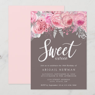 Invitation Élégant sweet sixteen rose rose rose rose rose or