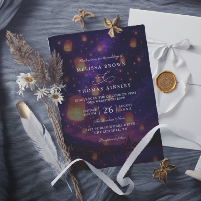 Invitation Elegant Tangled Lanterns Budget QR Code Wedding (Créateur téléchargé)
