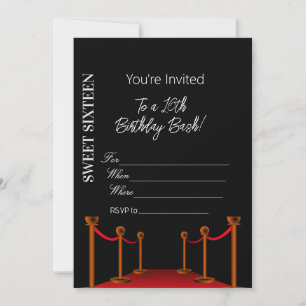 Invitation Elégant tapis rouge noir Hollywood 16e anniversair