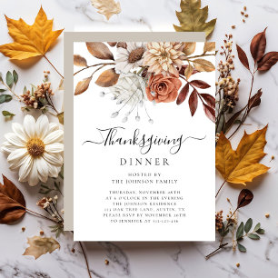 Invitation Elégant Taupe Automne Floral Thanksgiving Dîner