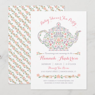 Invitation Elégant Tea Party Baby shower fille ・ Teapot