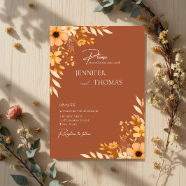 Invitation Elegant Terracotta Floral Hand-Drawn Wedding