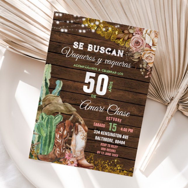 Invitation Élégant Texas Cactus Wood Adulte Mexicain Annivers (Créateur téléchargé)