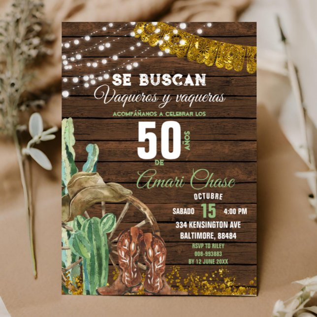 Invitation Élégant Texas Cactus Wood Adulte Mexicain Annivers (Créateur téléchargé)