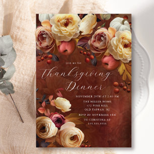 Invitation Elégant Thanksgiving Floral Automne