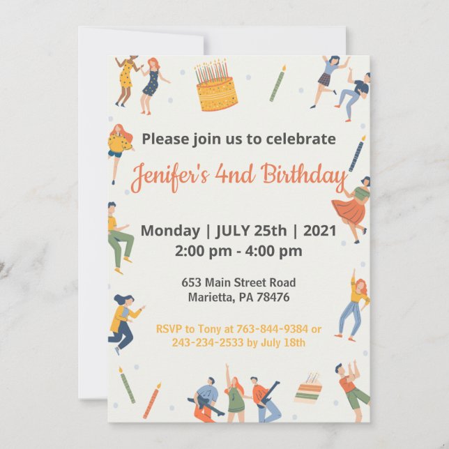 Invitation Elégant thème Enfants Anniversaire (Devant)