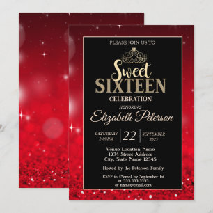 Invitation Elégant Tiara, Parties scintillant rouge Bokeh Swe