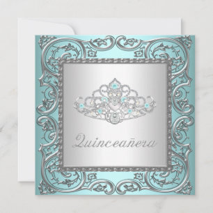 Invitation Elégant Tiara Turquoise Blue Quinceanera