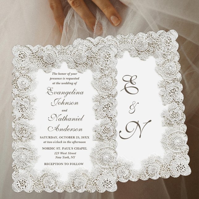 Invitation Elegant Timeless Lace Frame Script Formal Wedding (Créateur téléchargé)