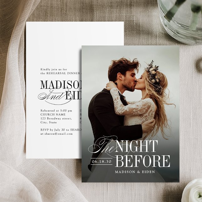 Invitation Elegant Timeless Typography Photo The Night Before (Elegant Timeless Typography Photo The Night Before Invitation)