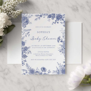 Invitation Élégant Toile bleu Baby shower Floral