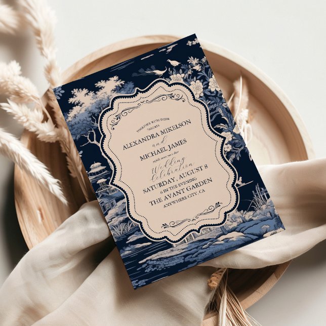 Invitation Elégant Toile Bleue De Jouy Mariage (Créateur téléchargé)