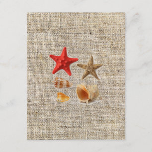 Invitation élégant toile de jute mariage nautique coquillages