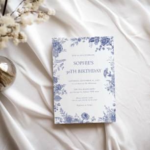 Invitation Elégant Toile Français Bleu toile 30e anniversaire