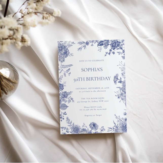 Invitation Elégant Toile Français Bleu toile 50e anniversaire (Créateur téléchargé)