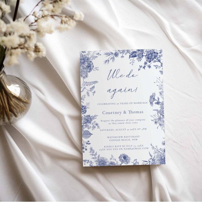 Invitation Elégant Toile Français Bleu toile Vow Renouvelleme (Créateur téléchargé)